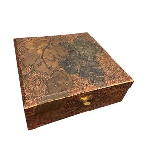 Antique wooden Handmade carved Wooden Jewelry Box with Grape Leaf Design